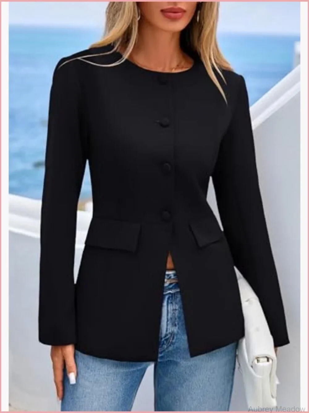 Women's Long Sleeve Blazer Button Down Suit Jacket Work Office